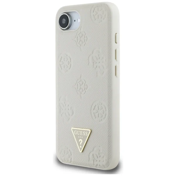 Guess Grained Hot Stamp Peony Triangle Logo MagSafe case for iPhone 16e - beigeeng