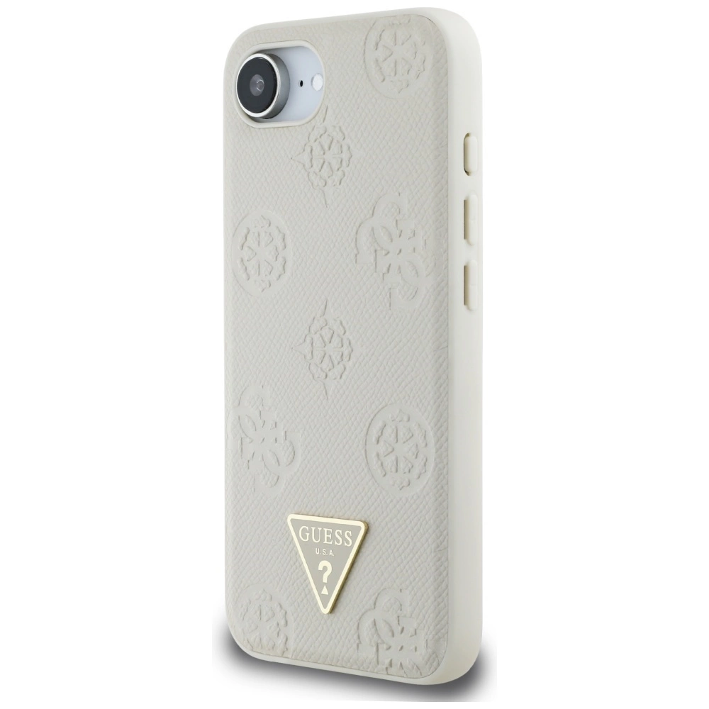 Guess Grained Hot Stamp Peony Triangle Logo MagSafe case for iPhone 16e - beigeeng