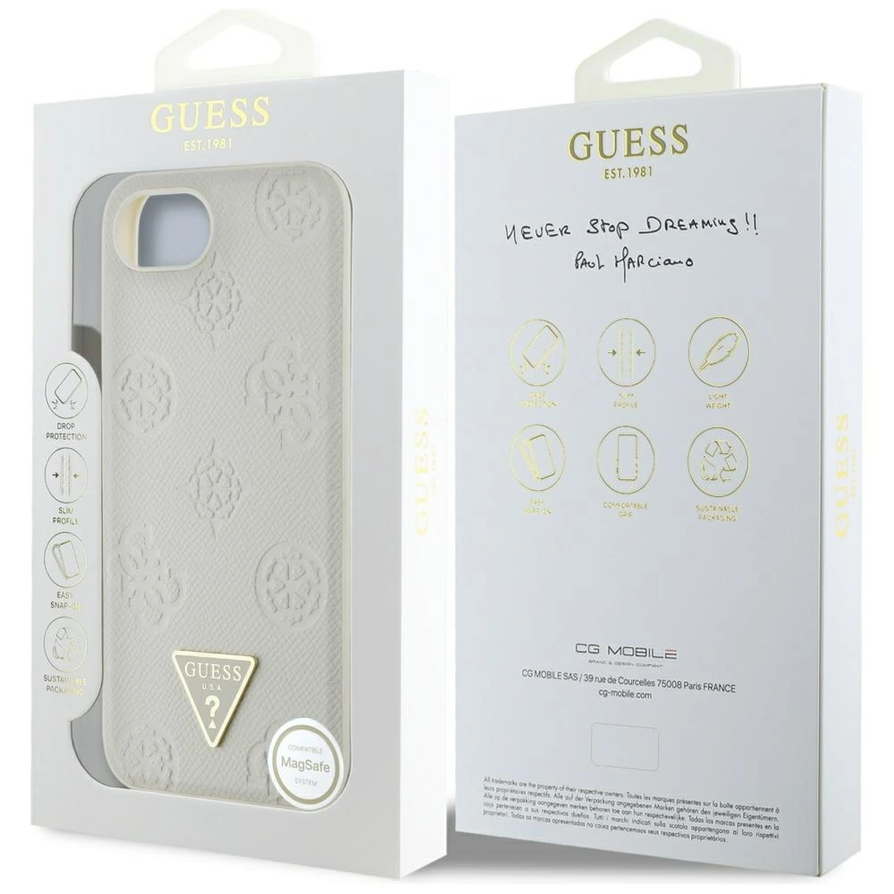 Guess Grained Hot Stamp Peony Triangle Logo MagSafe case for iPhone 16e - beigeeng