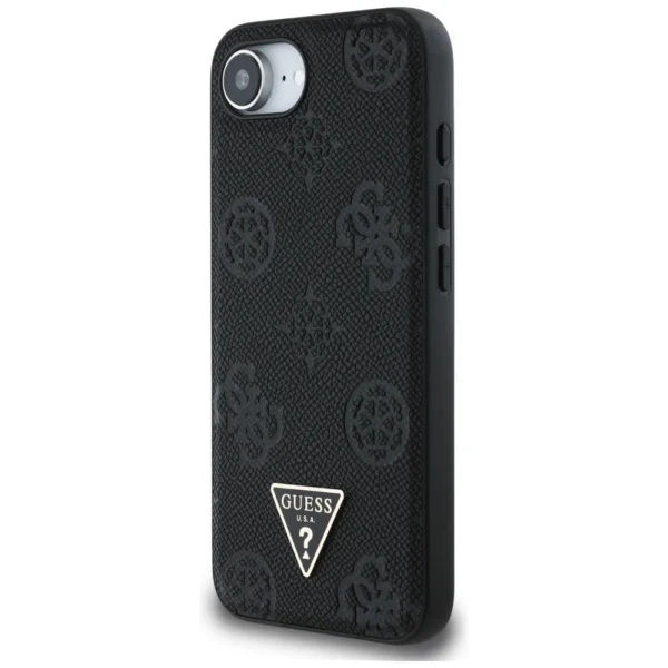Guess Grained Hot Stamp Peony Triangle Logo MagSafe Case for iPhone 16e - Blackeng