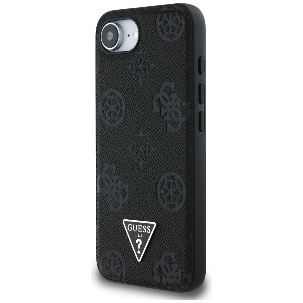Guess Grained Hot Stamp Peony Triangle Logo MagSafe Case for iPhone 16e - Blackeng
