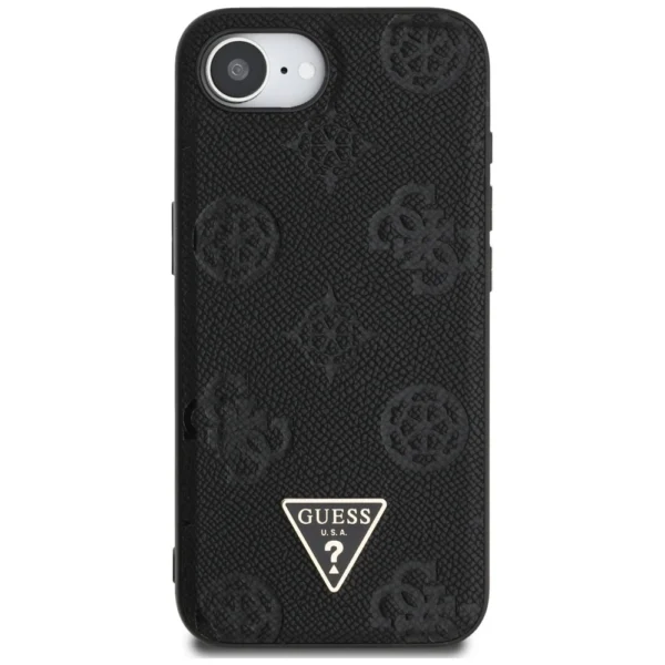 Guess Grained Hot Stamp Peony Triangle Logo MagSafe Case for iPhone 16e - Blackeng