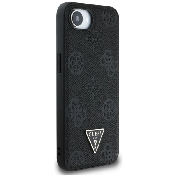 Guess Grained Hot Stamp Peony Triangle Logo MagSafe Case for iPhone 16e - Blackeng