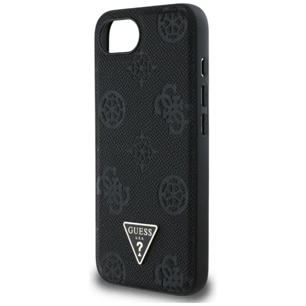 Guess Grained Hot Stamp Peony Triangle Logo MagSafe Case for iPhone 16e - Blackeng