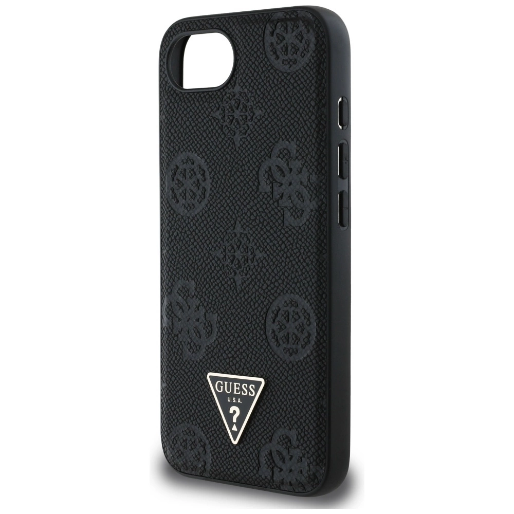 Guess Grained Hot Stamp Peony Triangle Logo MagSafe Case for iPhone 16e - Blackeng