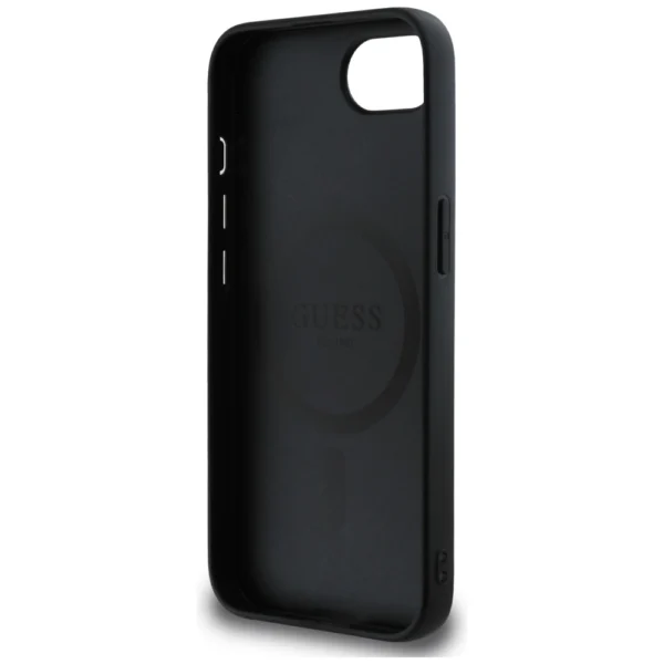 Guess Grained Hot Stamp Peony Triangle Logo MagSafe Case for iPhone 16e - Blackeng