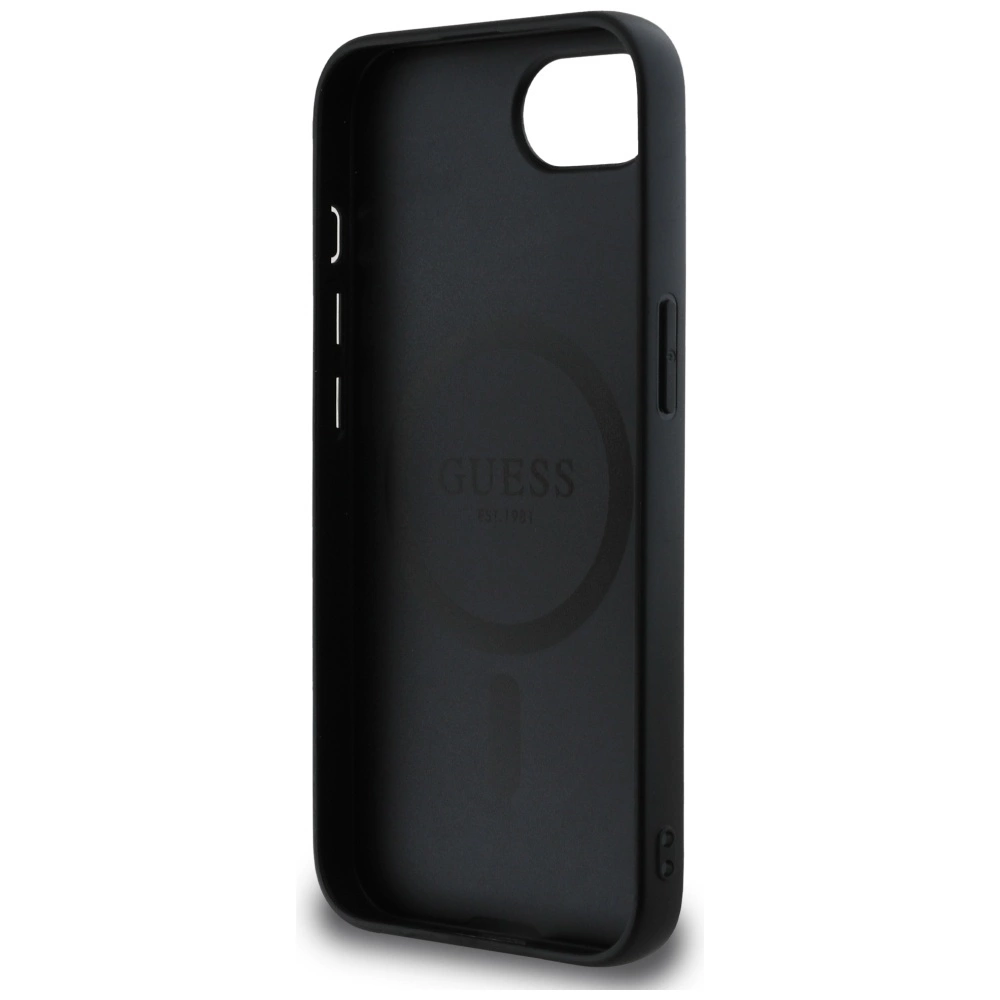 Guess Grained Hot Stamp Peony Triangle Logo MagSafe Case for iPhone 16e - Blackeng