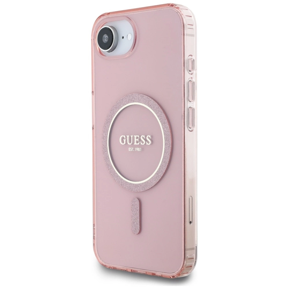 Guess IML Glitter Circle MagSafe case for iPhone 16e - pinkeng