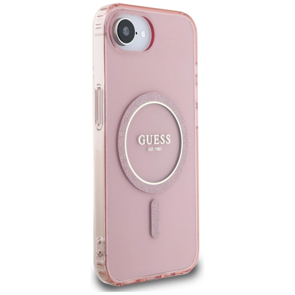 Guess IML Glitter Circle MagSafe case for iPhone 16e - pinkeng