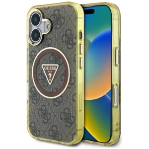 Guess IML Metal Glitter 4G Circle Triangle MagSafe Case for iPhone 16 - Browneng