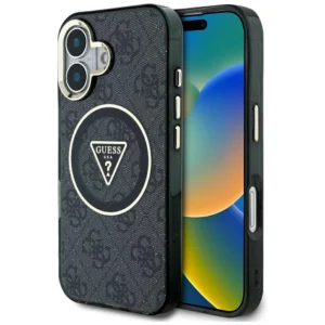 Guess IML Metal Glitter 4G Circle Triangle MagSafe Case for iPhone 16 - Blackeng