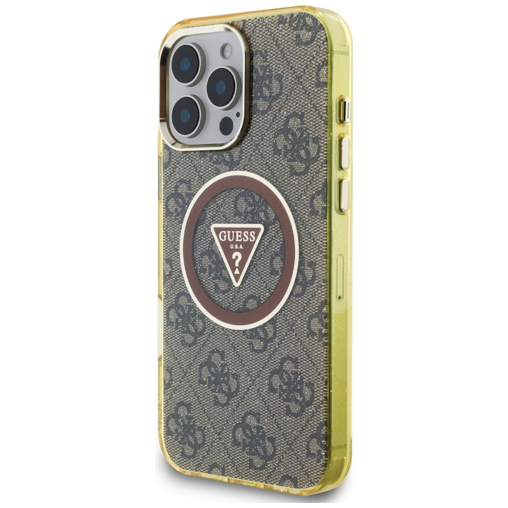 Guess IML Metal Glitter 4G Circle Triangle MagSafe Case for iPhone 16 Pro - Browneng