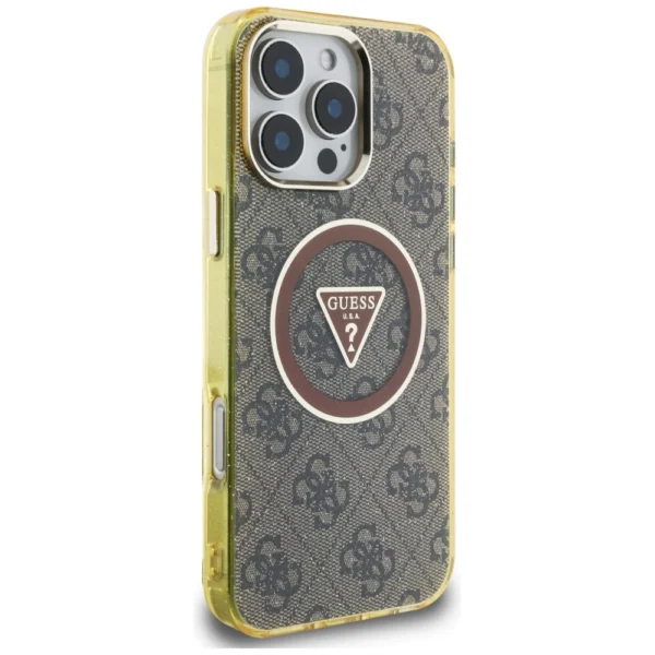 Guess IML Metal Glitter 4G Circle Triangle MagSafe Case for iPhone 16 Pro - Browneng