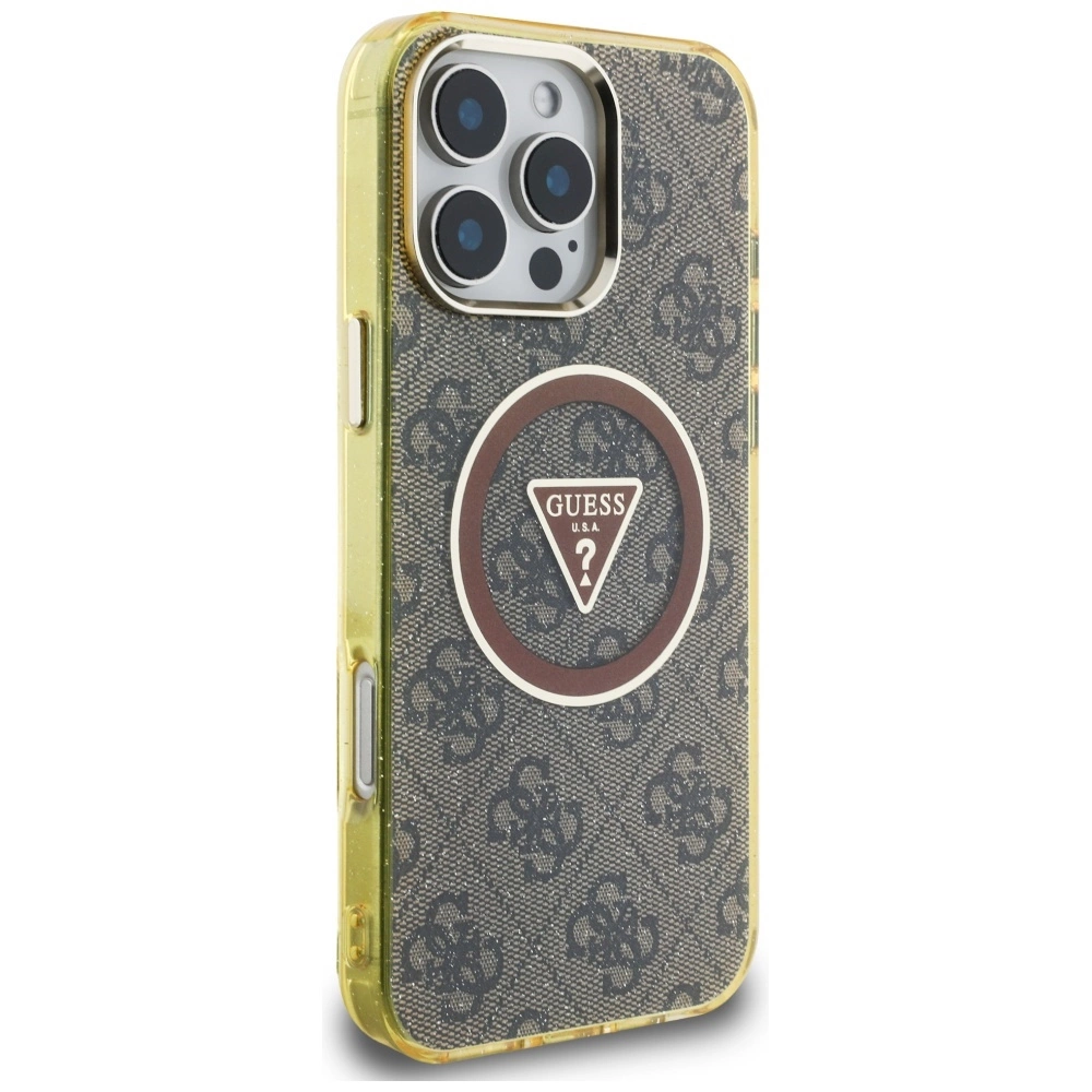 Guess IML Metal Glitter 4G Circle Triangle MagSafe Case for iPhone 16 Pro - Browneng