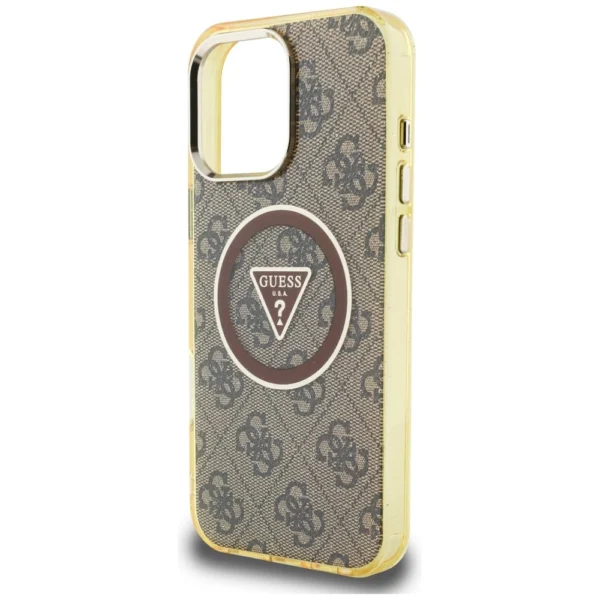 Guess IML Metal Glitter 4G Circle Triangle MagSafe Case for iPhone 16 Pro - Browneng