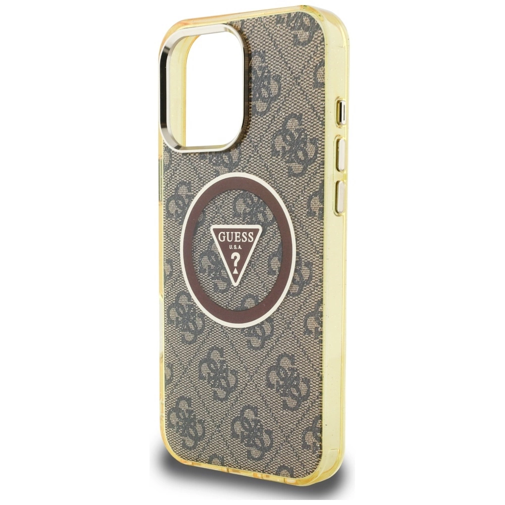 Guess IML Metal Glitter 4G Circle Triangle MagSafe Case for iPhone 16 Pro - Browneng