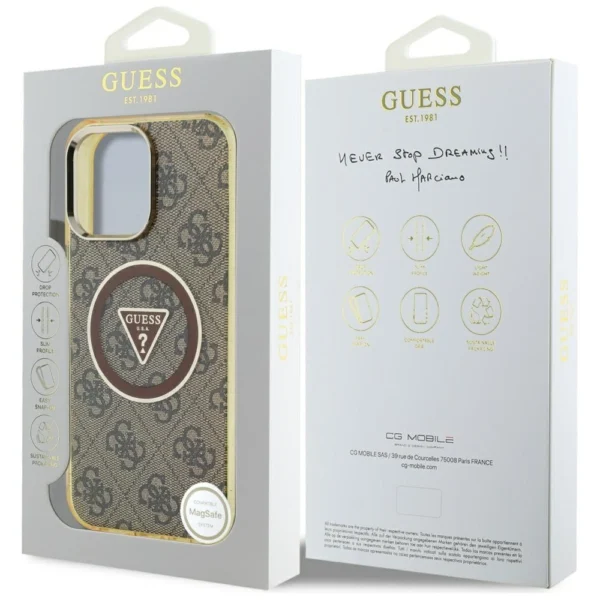 Guess IML Metal Glitter 4G Circle Triangle MagSafe Case for iPhone 16 Pro - Browneng
