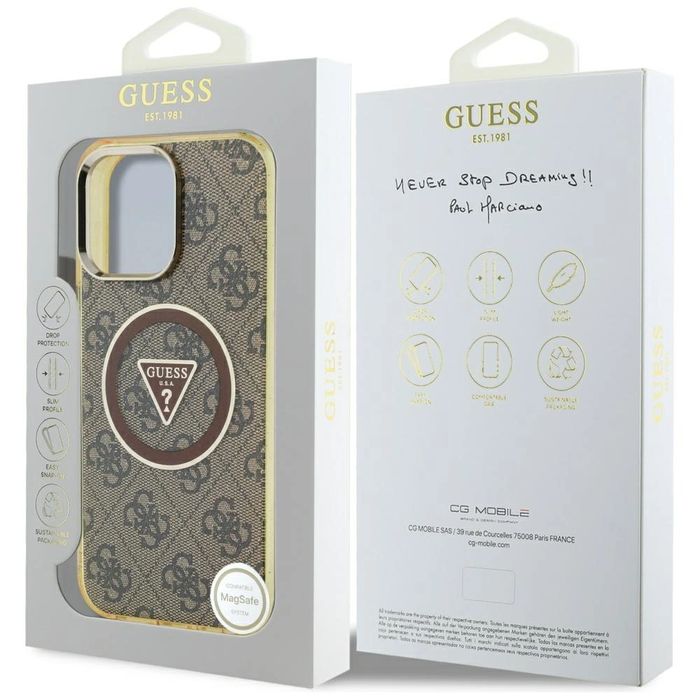 Guess IML Metal Glitter 4G Circle Triangle MagSafe Case for iPhone 16 Pro - Browneng