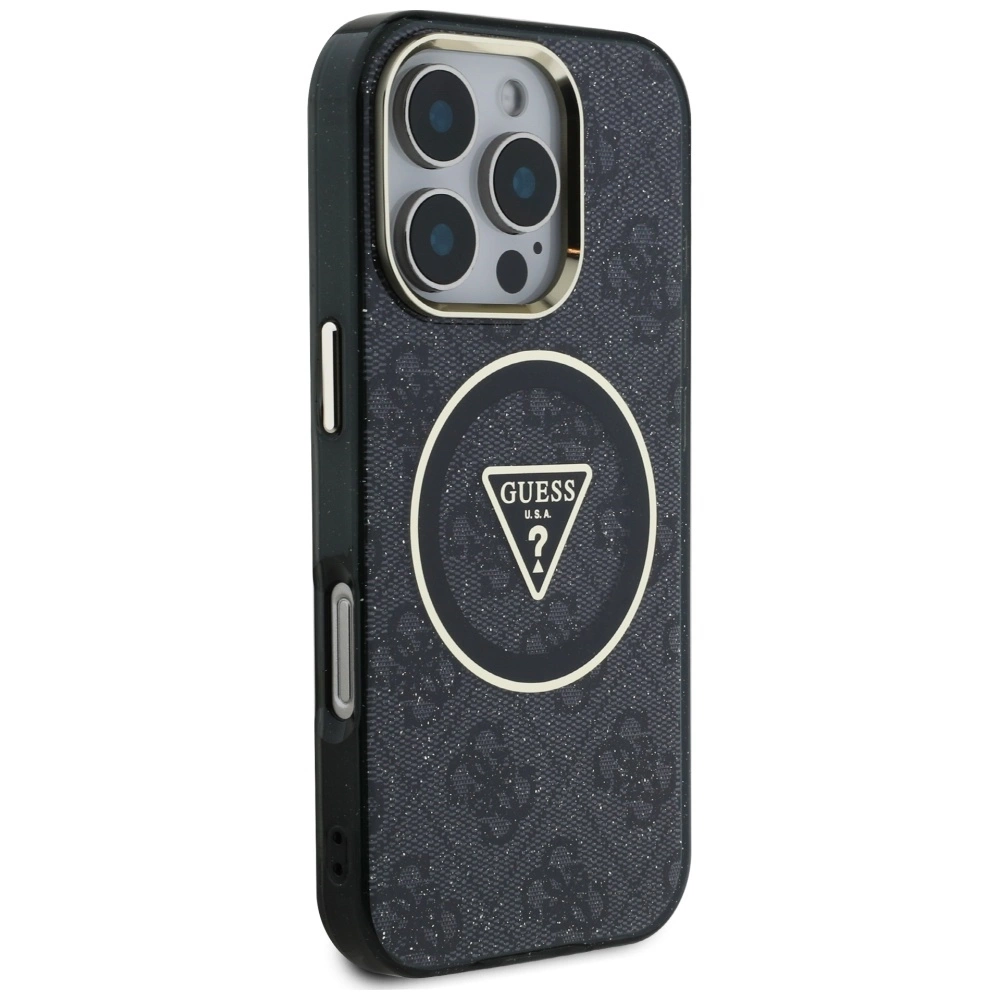 Guess IML Metal Glitter 4G Circle Triangle MagSafe Case for iPhone 16 Pro - Blackeng