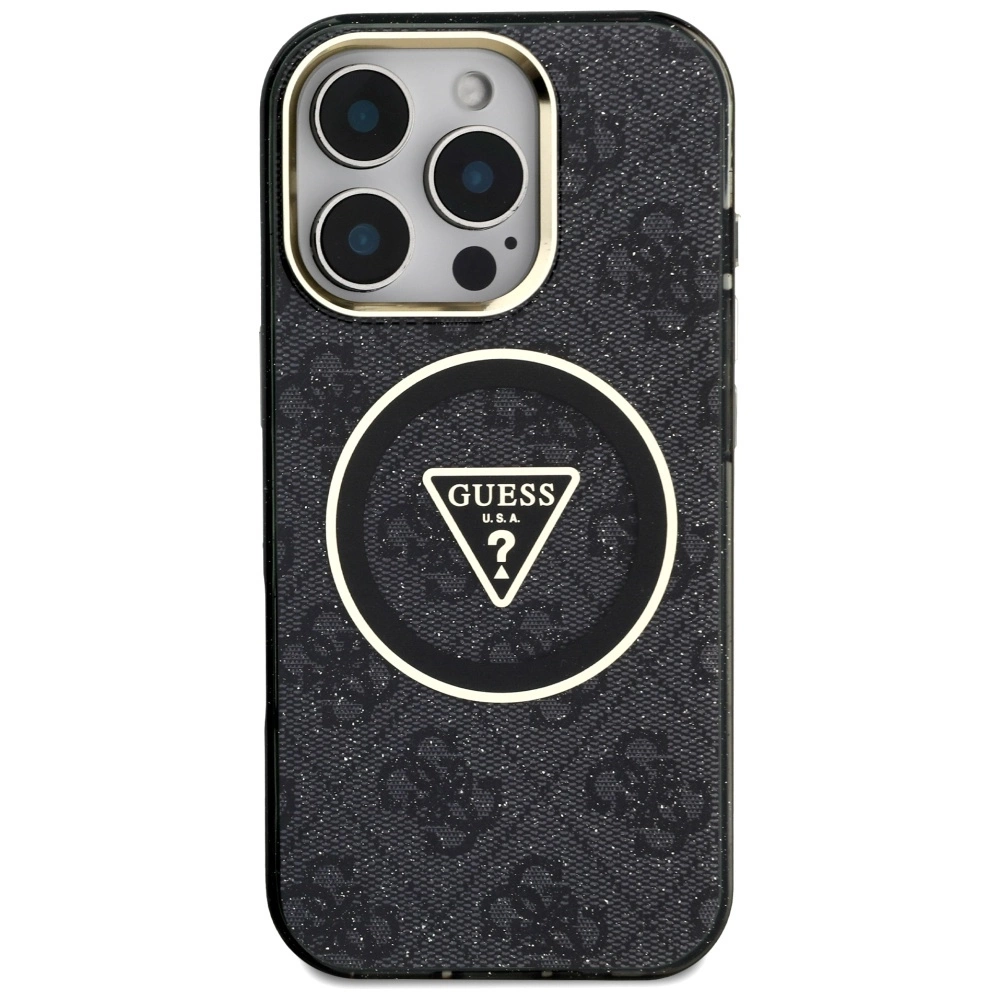 Guess IML Metal Glitter 4G Circle Triangle MagSafe Case for iPhone 16 Pro Max - Blackeng