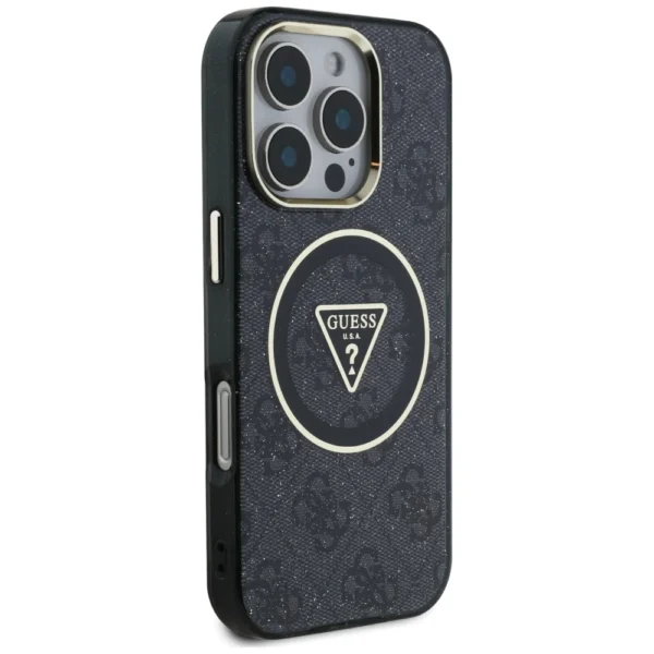 Guess IML Metal Glitter 4G Circle Triangle MagSafe Case for iPhone 16 Pro Max - Blackeng