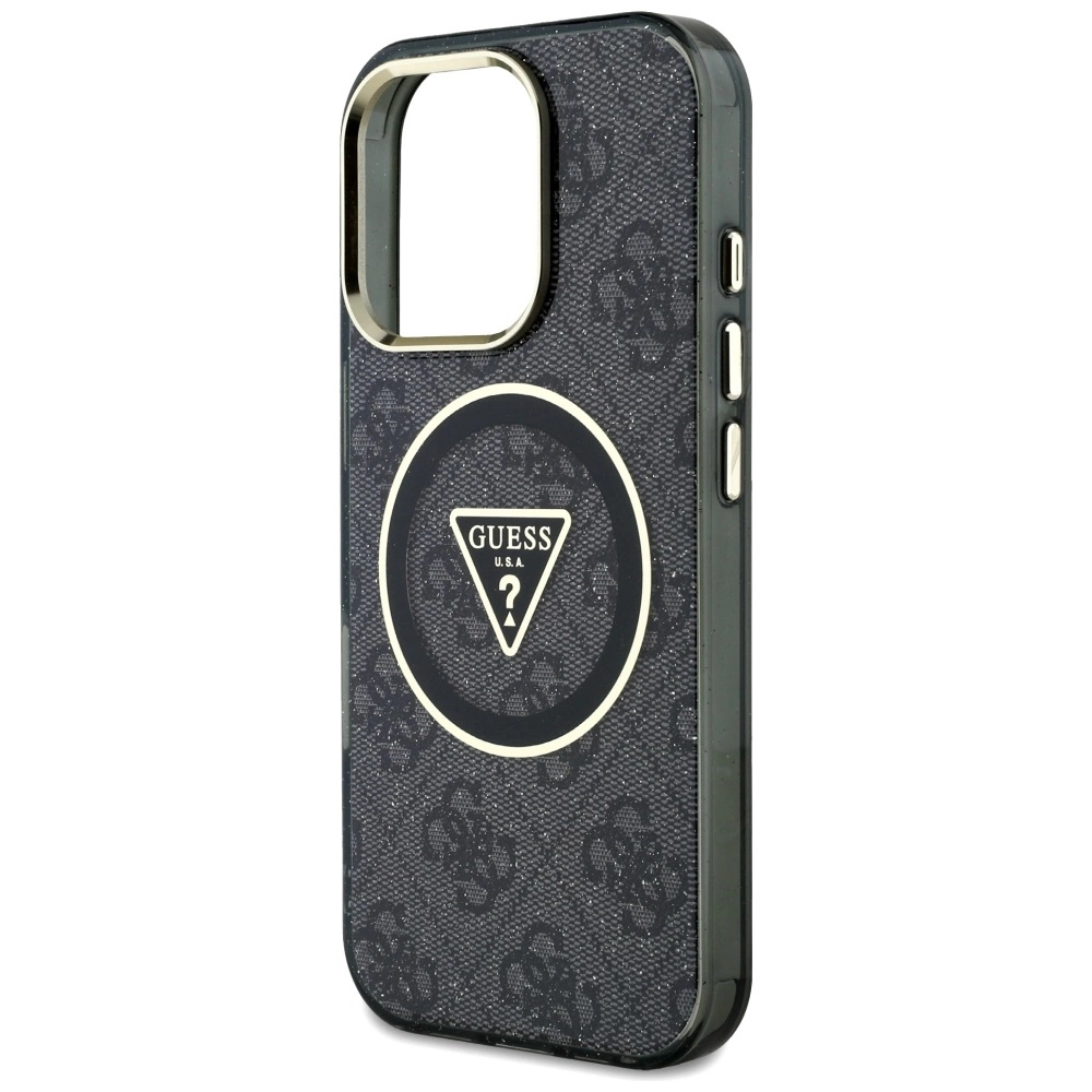 Guess IML Metal Glitter 4G Circle Triangle MagSafe Case for iPhone 16 Pro Max - Blackeng