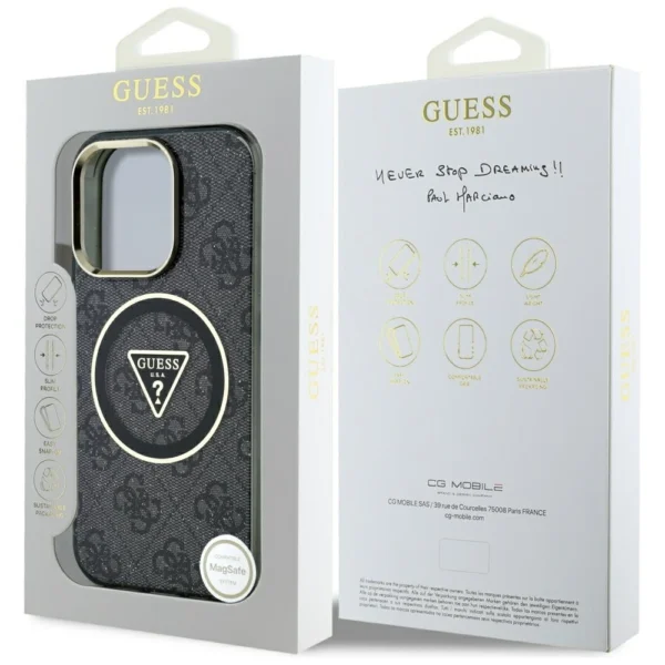 Guess IML Metal Glitter 4G Circle Triangle MagSafe Case for iPhone 16 Pro Max - Blackeng