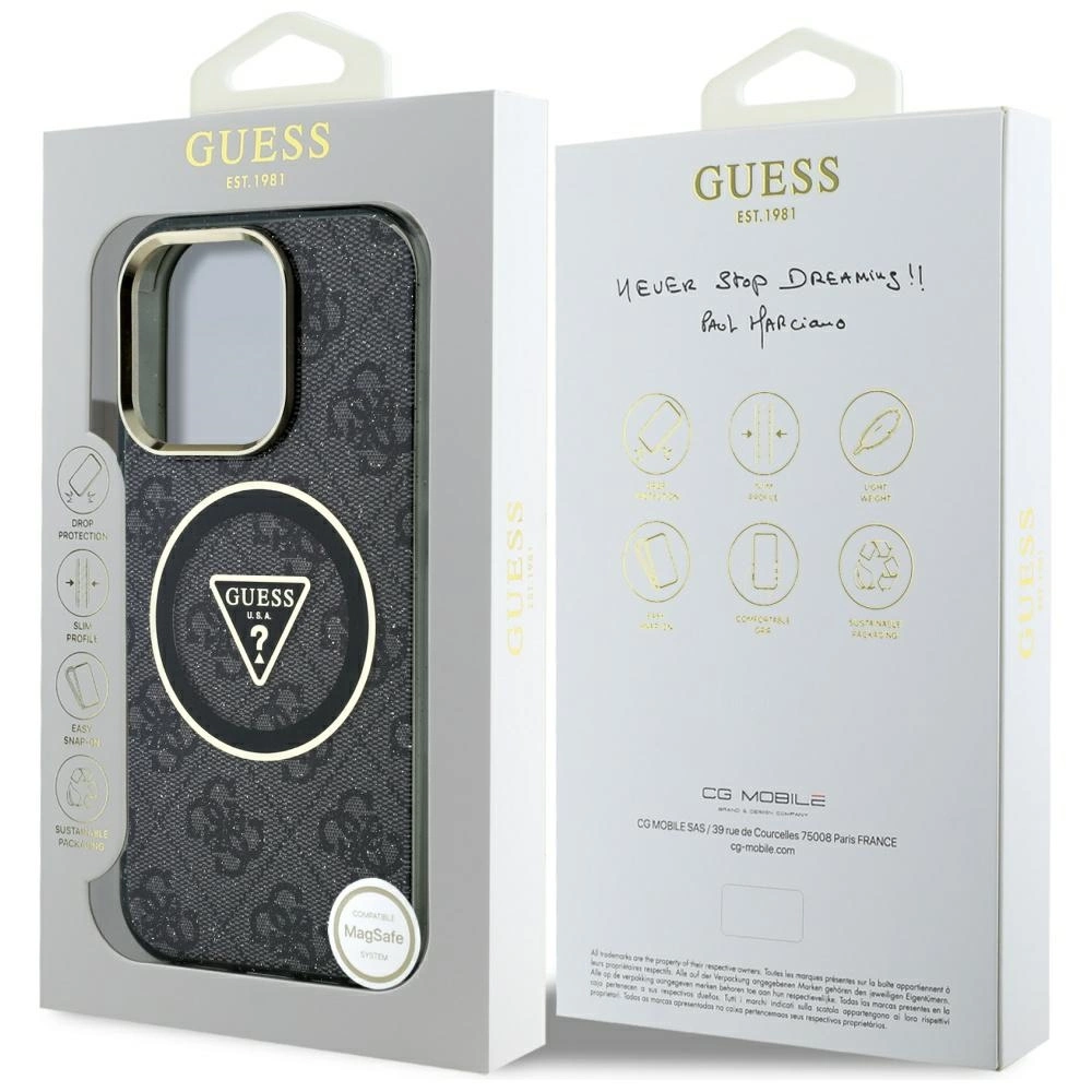 Guess IML Metal Glitter 4G Circle Triangle MagSafe Case for iPhone 16 Pro Max - Blackeng