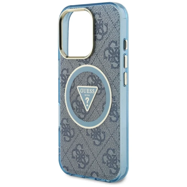 Guess IML Metal Glitter 4G Circle Triangle MagSafe Case for iPhone 16 Pro Max - Blueeng