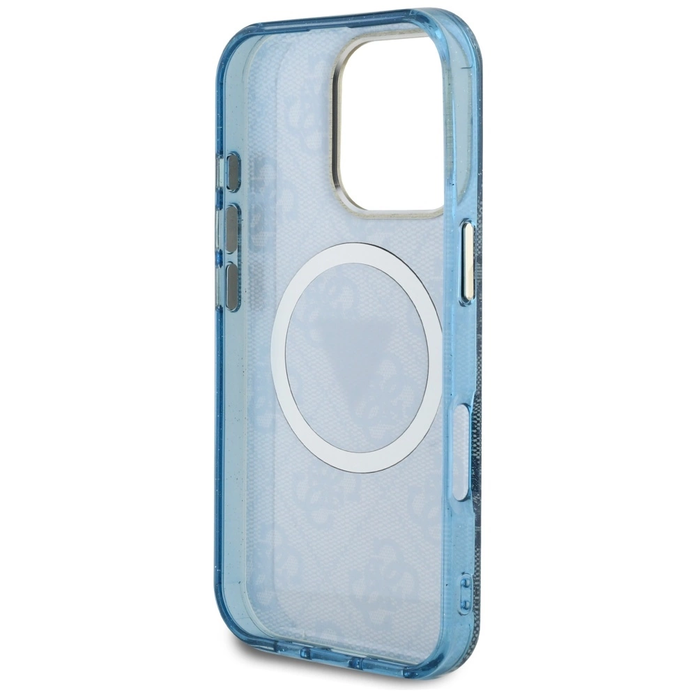 Guess IML Metal Glitter 4G Circle Triangle MagSafe Case for iPhone 16 Pro Max - Blueeng