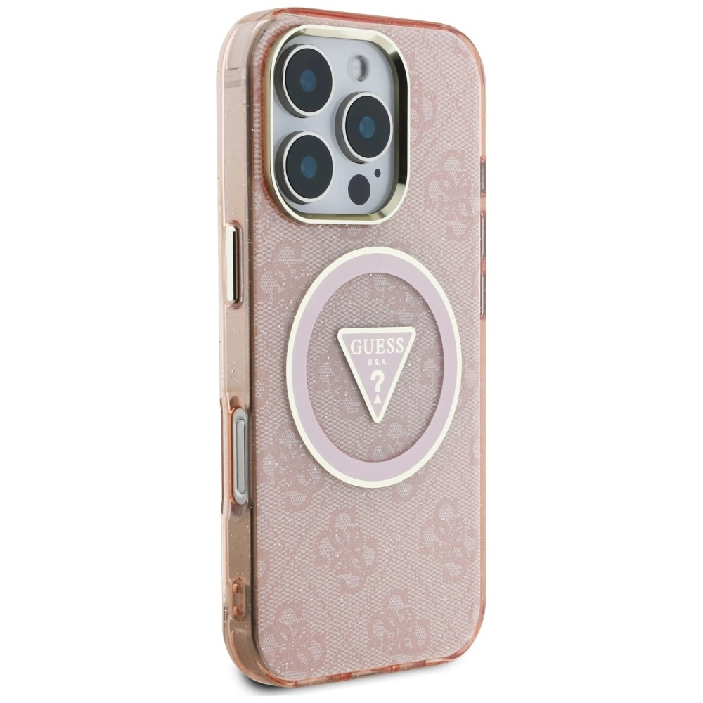 Guess IML Metal Glitter 4G Circle Triangle MagSafe Case for iPhone 16 Pro Max - Pinkeng