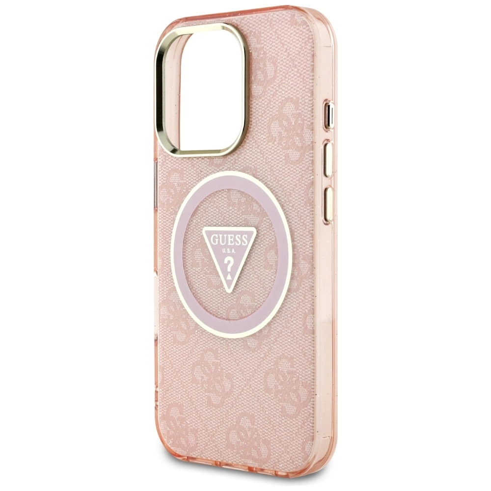 Guess IML Metal Glitter 4G Circle Triangle MagSafe Case for iPhone 16 Pro Max - Pinkeng