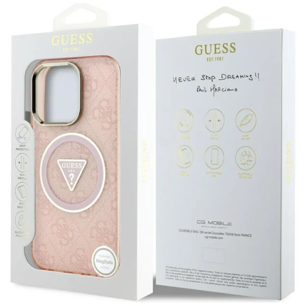 Guess IML Metal Glitter 4G Circle Triangle MagSafe Case for iPhone 16 Pro Max - Pinkeng