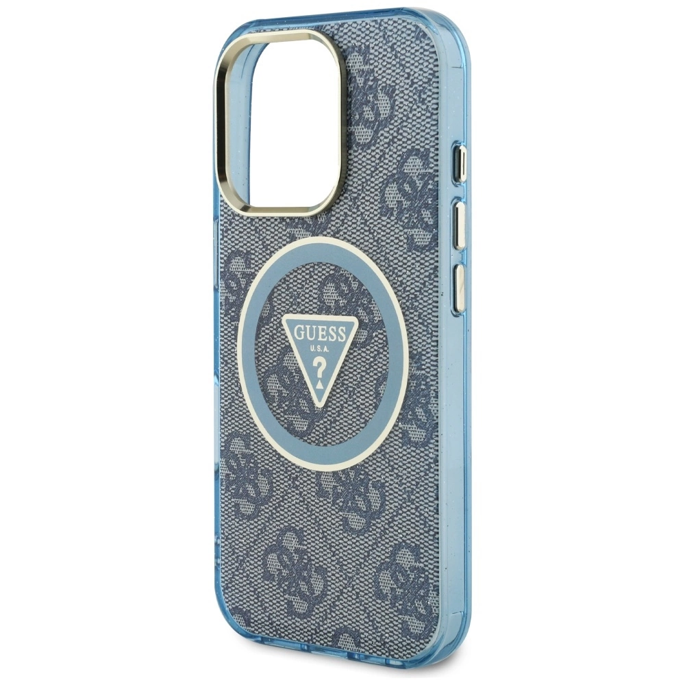 Guess IML Metal Glitter 4G Circle Triangle MagSafe Case for iPhone 16 Pro - Blueeng