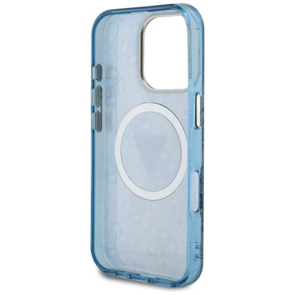 Guess IML Metal Glitter 4G Circle Triangle MagSafe Case for iPhone 16 Pro - Blueeng