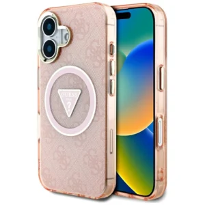Guess IML Metal Glitter 4G Circle Triangle MagSafe case for iPhone 16 - pinkeng
