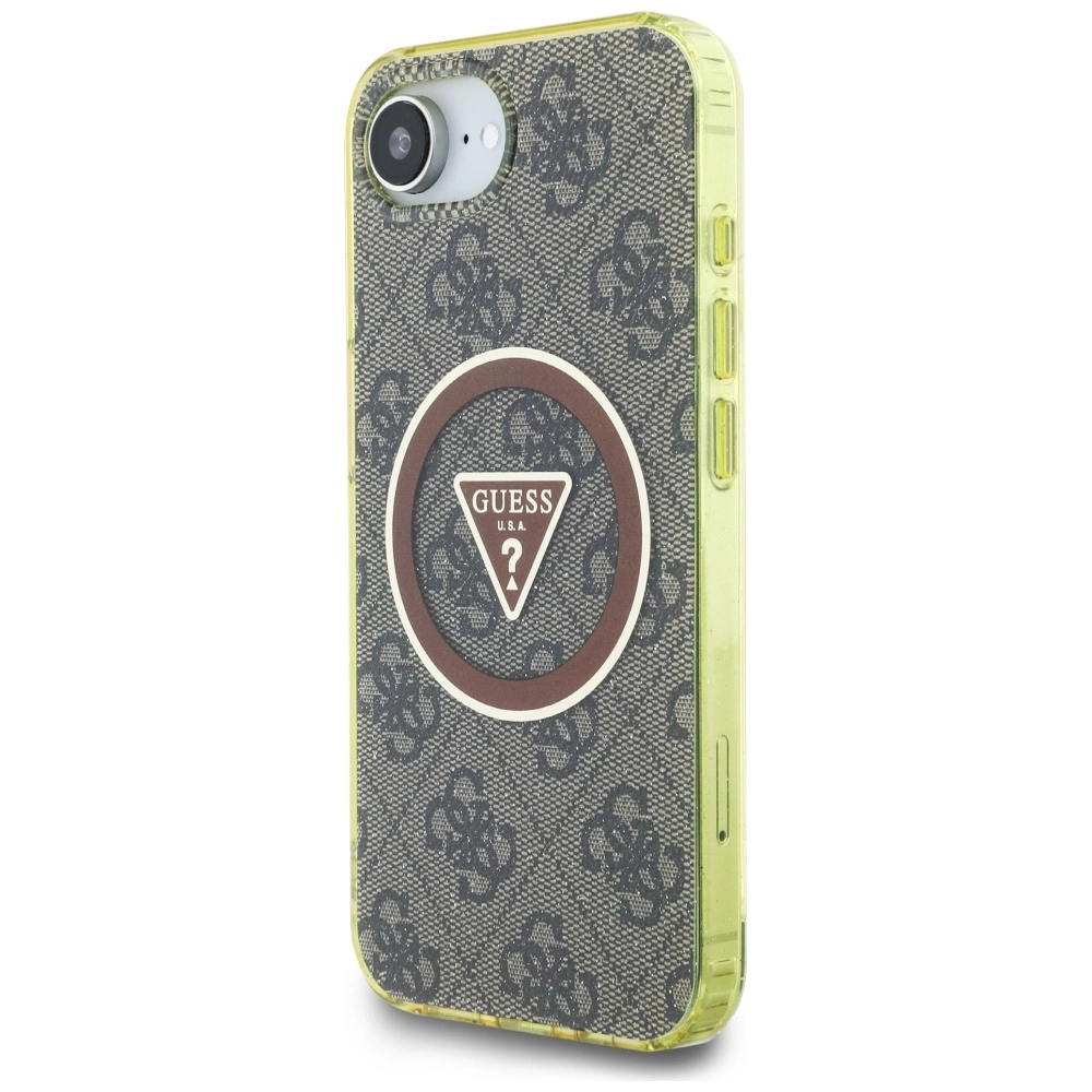 Guess IML Metal Glitter 4G Circle Triangle MagSafe case for iPhone 16e - browneng