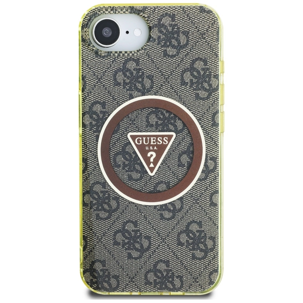 Guess IML Metal Glitter 4G Circle Triangle MagSafe case for iPhone 16e - browneng
