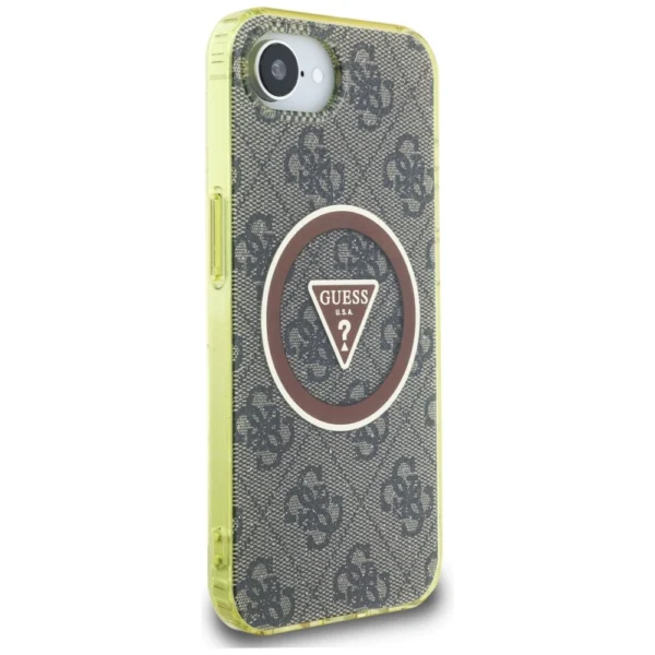 Guess IML Metal Glitter 4G Circle Triangle MagSafe case for iPhone 16e - browneng