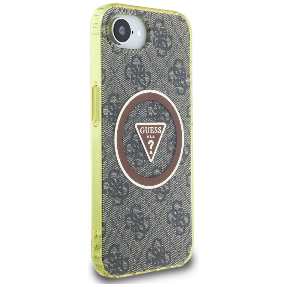 Guess IML Metal Glitter 4G Circle Triangle MagSafe case for iPhone 16e - browneng