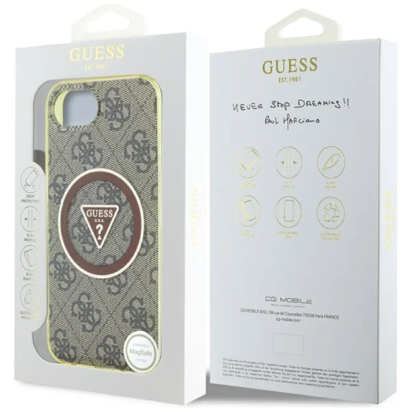 Guess IML Metal Glitter 4G Circle Triangle MagSafe case for iPhone 16e - browneng