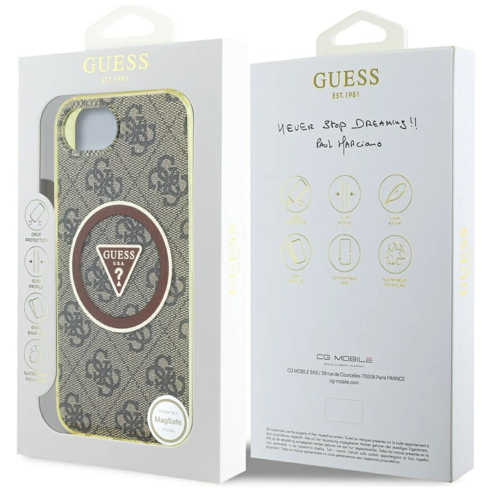 Guess IML Metal Glitter 4G Circle Triangle MagSafe case for iPhone 16e - browneng
