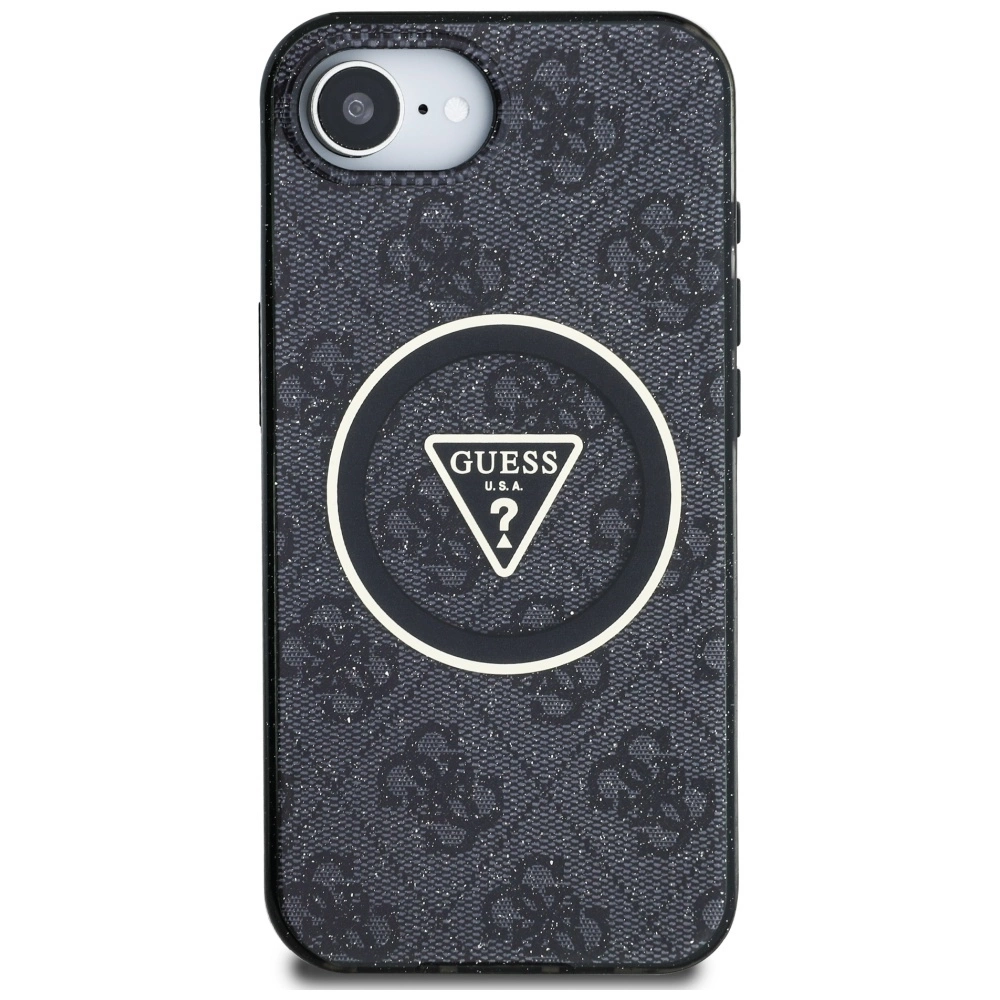 Guess IML Metal Glitter 4G Circle Triangle MagSafe Case for iPhone 16e - Blackeng