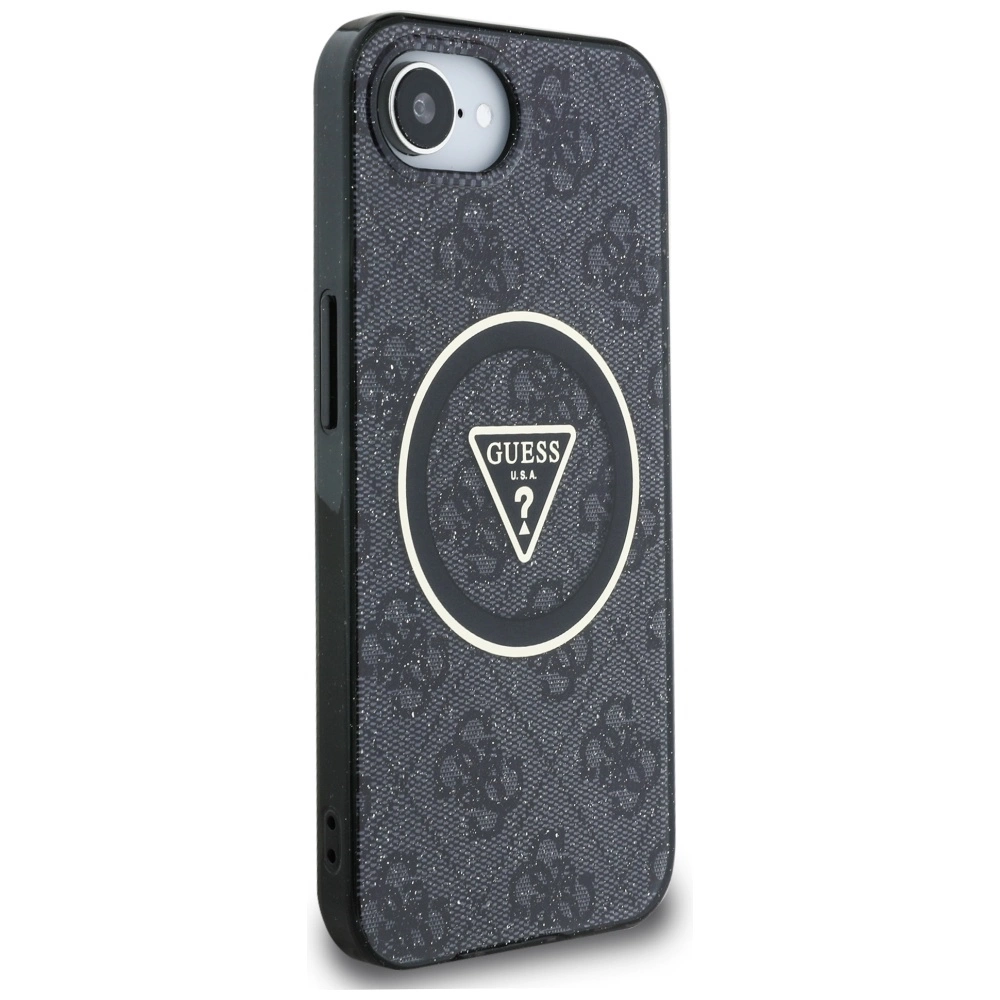 Guess IML Metal Glitter 4G Circle Triangle MagSafe Case for iPhone 16e - Blackeng