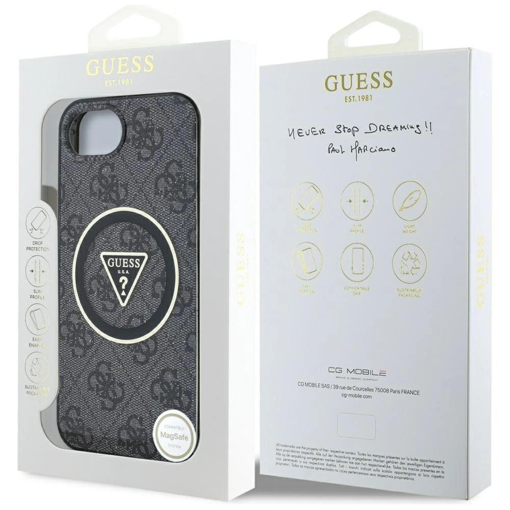 Guess IML Metal Glitter 4G Circle Triangle MagSafe Case for iPhone 16e - Blackeng