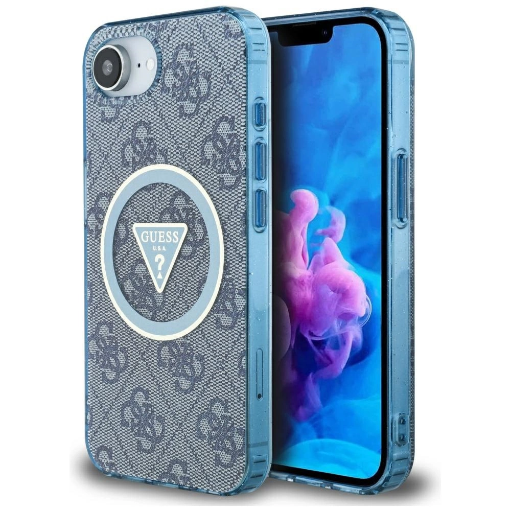 Guess IML Metal Glitter 4G Circle Triangle MagSafe Case for iPhone 16e - Blueeng