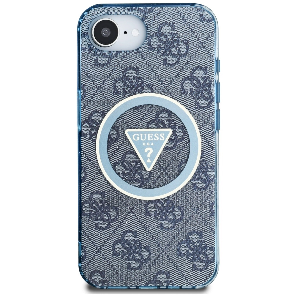 Guess IML Metal Glitter 4G Circle Triangle MagSafe Case for iPhone 16e - Blueeng