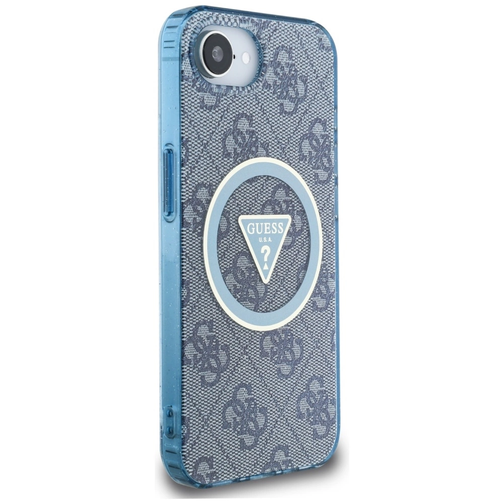 Guess IML Metal Glitter 4G Circle Triangle MagSafe Case for iPhone 16e - Blueeng