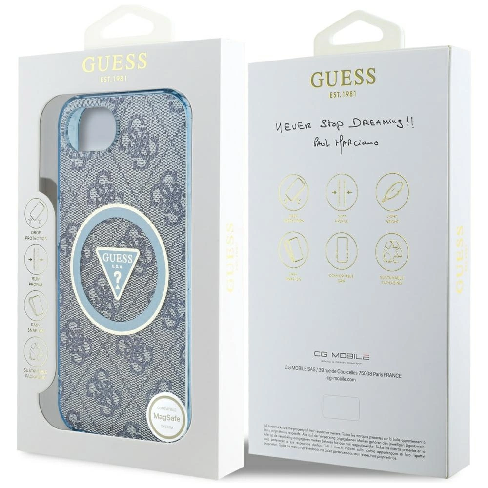 Guess IML Metal Glitter 4G Circle Triangle MagSafe Case for iPhone 16e - Blueeng