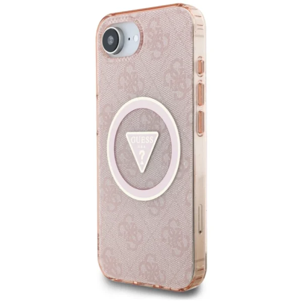 Guess IML Metal Glitter 4G Circle Triangle MagSafe case for iPhone 16e - pinkeng